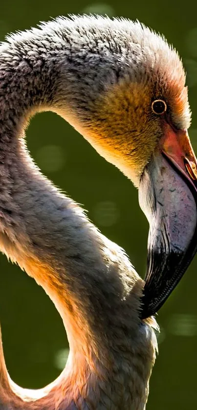 Close-up of an elegant flamingo in natural lighting.