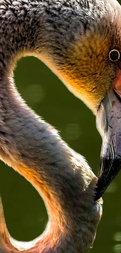 Close-up image of a vibrant flamingo with elegant posture and colorful plumage.