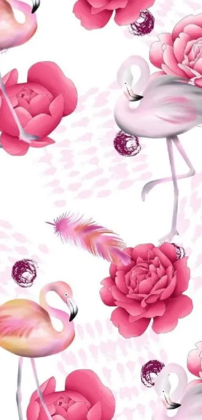 Elegant pink flamingo and floral mobile wallpaper background.