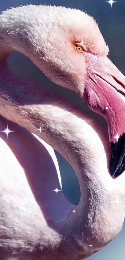 Elegant flamingo with soft pastel hues gently tilting its head.