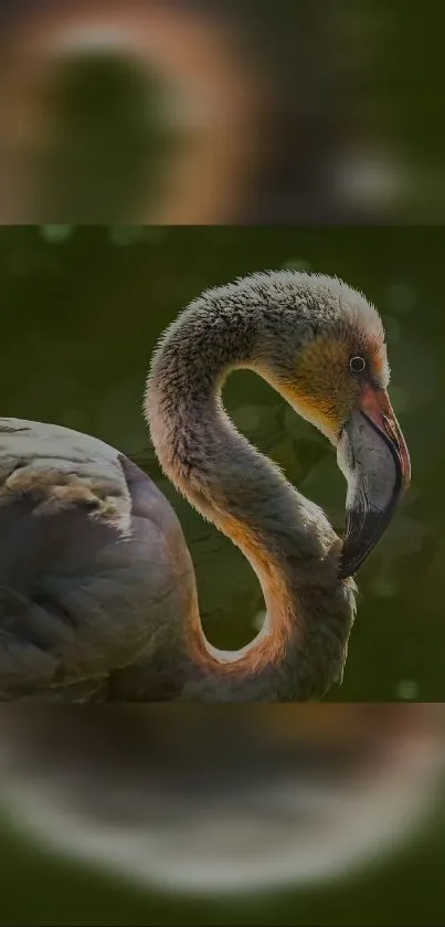 Elegant flamingo showcased on a nature-inspired mobile wallpaper.