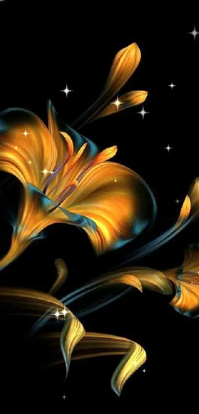 Elegant golden floral abstract on dark background mobile wallpaper.