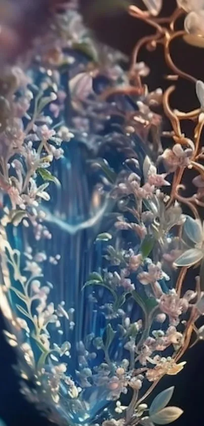 Intricate floral abstract design in blue hues.