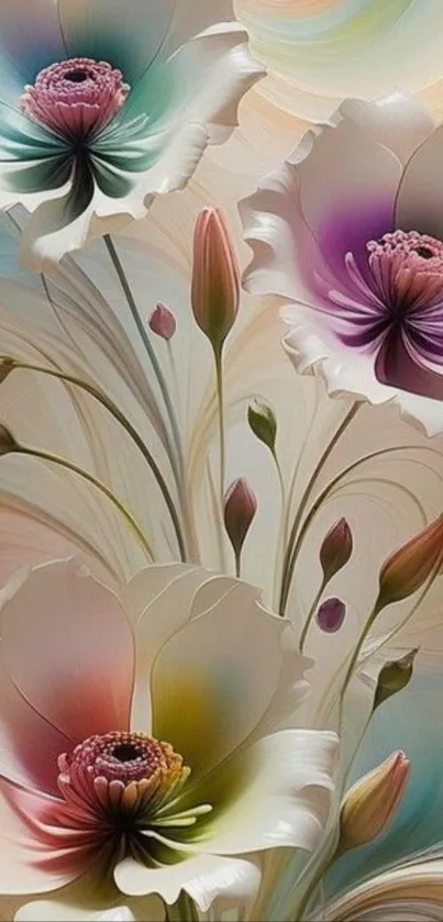 Abstract floral wallpaper with pastel hues.