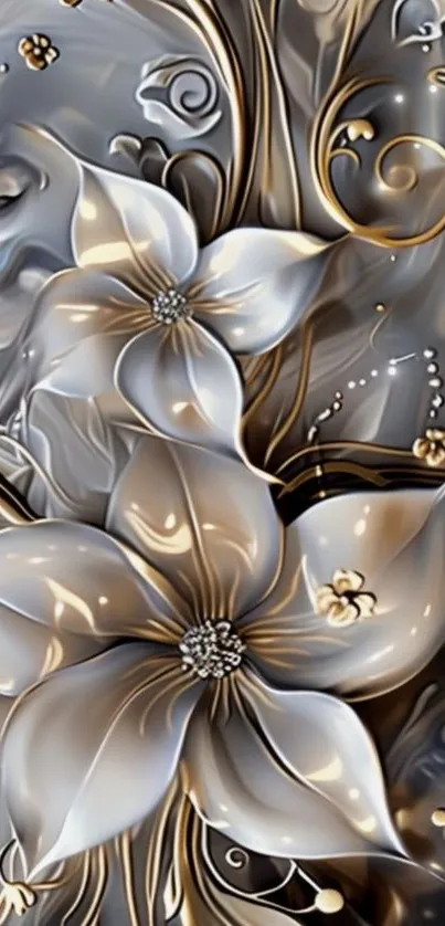 Intricate 3D floral design in metallic hues.
