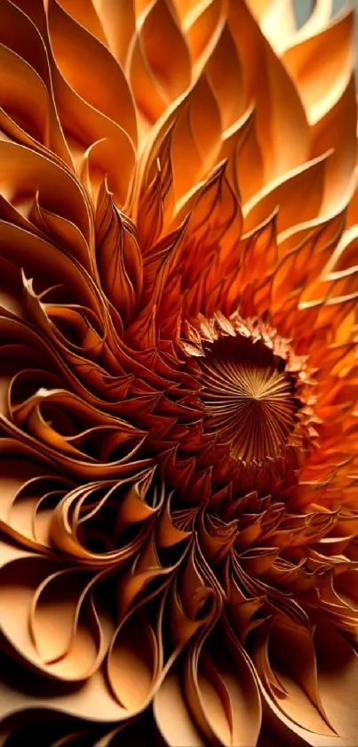 Abstract orange flower with layered petals in a vivid, artistic design.