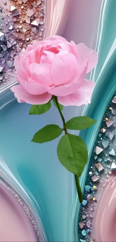 Pink rose on abstract pastel background wallpaper.