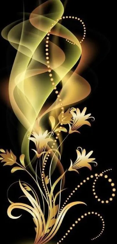 Elegant black and gold floral abstract mobile wallpaper.