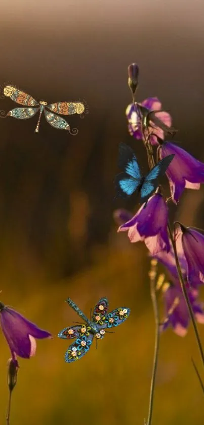 Purple flowers and butterflies mobile wallpaper.