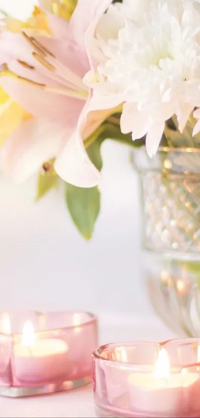 Elegant floral and candle mobile wallpaper with a calming ambiance.