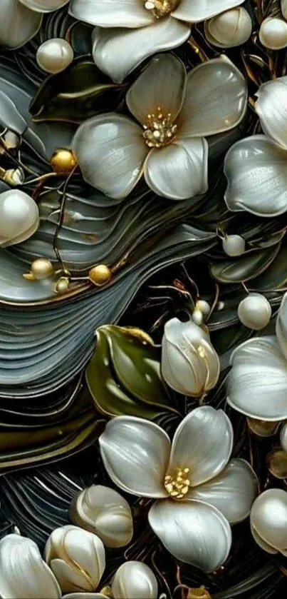 Elegant flowers and leaves create a sophisticated mobile wallpaper design.