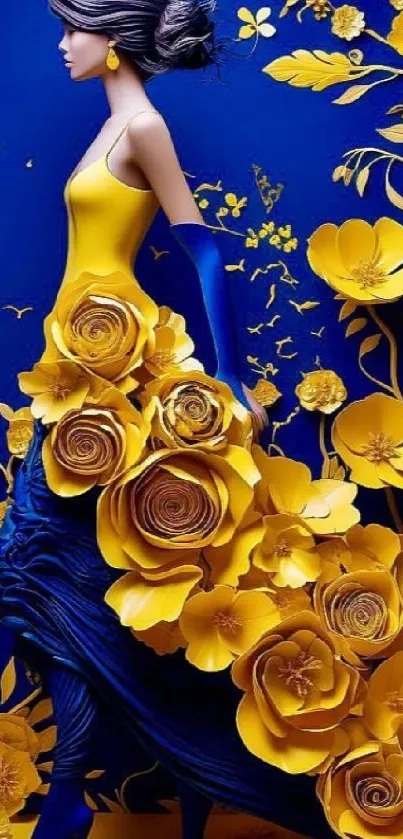 Elegant floral art wallpaper with bold colors and intricate design.