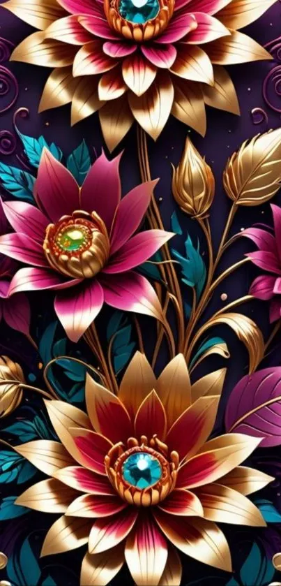 Elegant floral wallpaper with vibrant colors and intricate patterns.