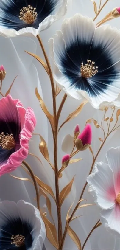 Elegant floral art with pink and white blossoms.