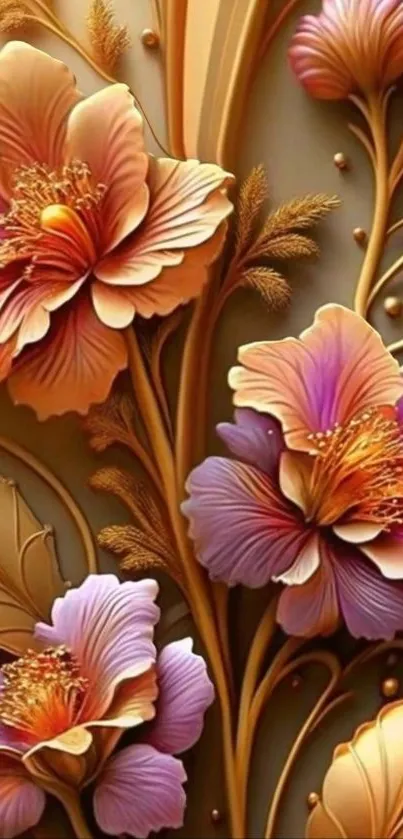 Elegant gold and floral phone wallpaper.