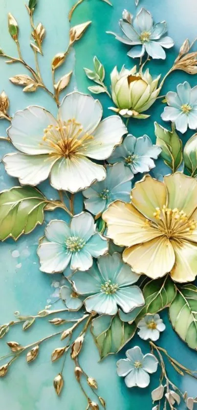 Floral art wallpaper with elegant blossoms and vibrant colors.
