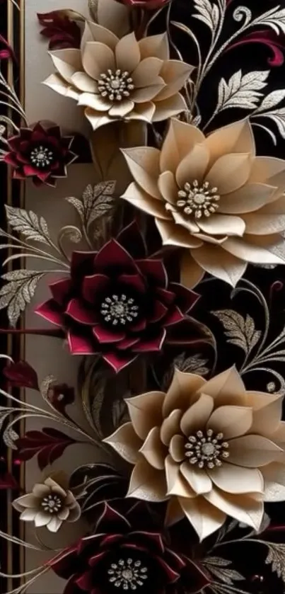 Elegant floral art wallpaper with detailed flower designs.