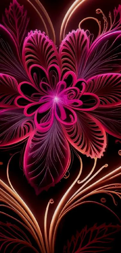 Elegant floral art mobile wallpaper with vivid fuchsia and gold details.