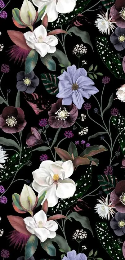 Elegant mobile wallpaper featuring a floral pattern on a black background.