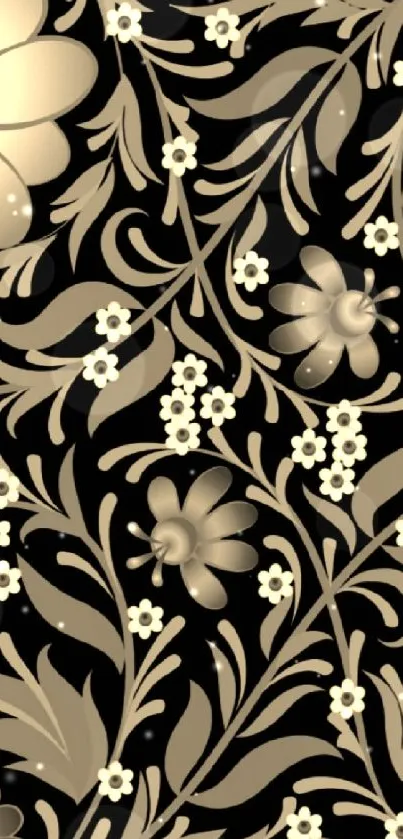 Elegant floral gold and black mobile wallpaper.