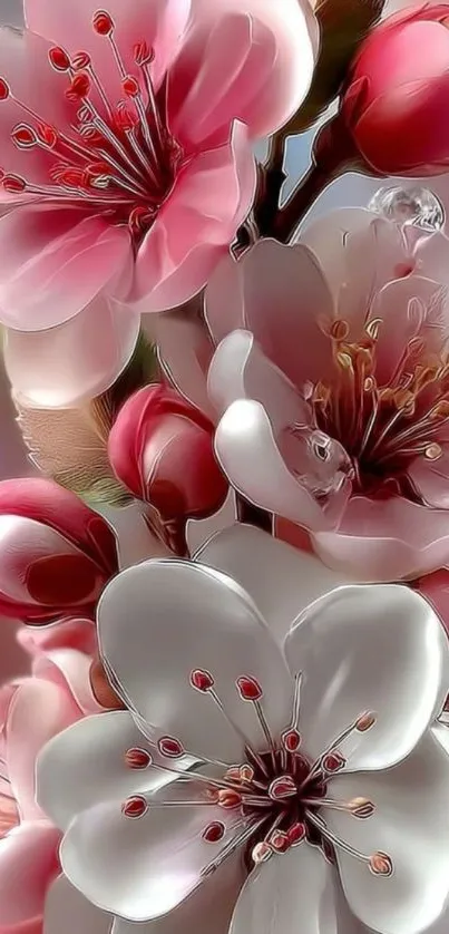 Pink and white cherry blossom closeup wallpaper.