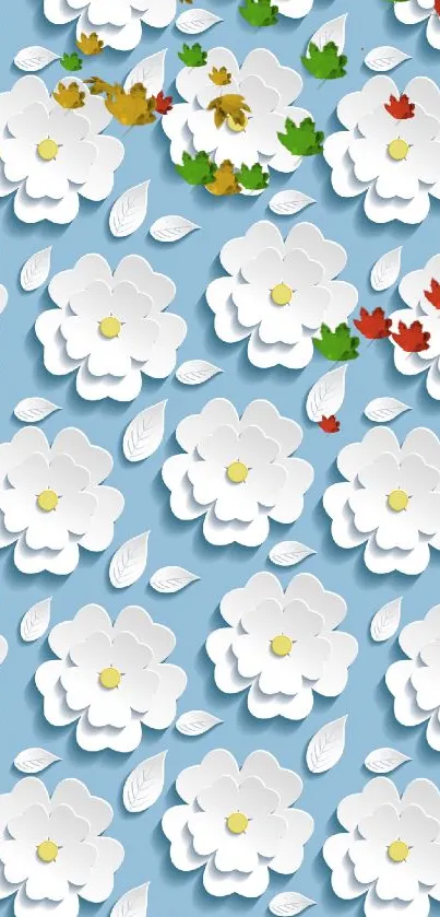 White flowers on sky blue background wallpaper.