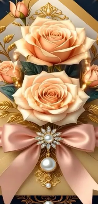 Elegant floral bouquet with roses and gold accents.