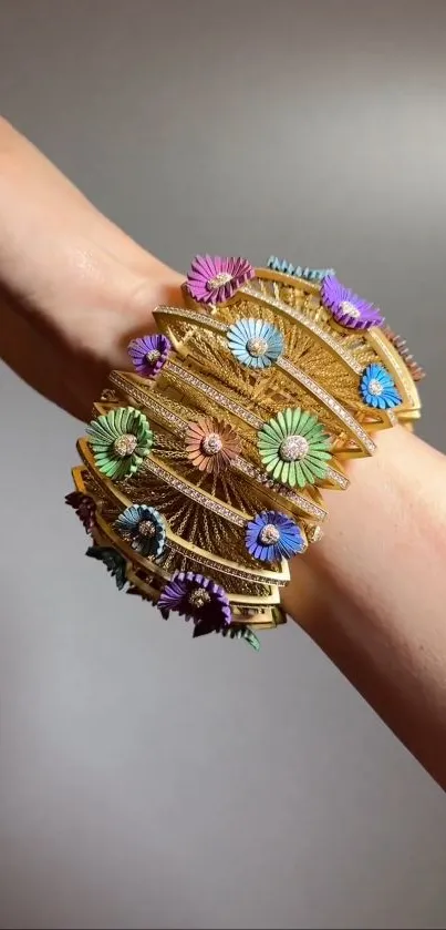 Colorful floral bracelet on a wrist, showcasing elegance and style.