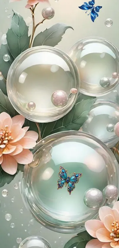 Delicate floral and bubble design with butterflies.