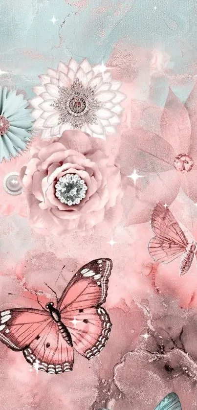 Elegant floral and butterfly wallpaper design.