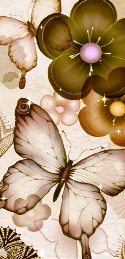 Elegant mobile wallpaper with butterflies and flowers.