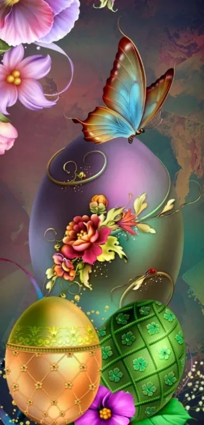 Elegant mobile wallpaper with butterfly and flowers.