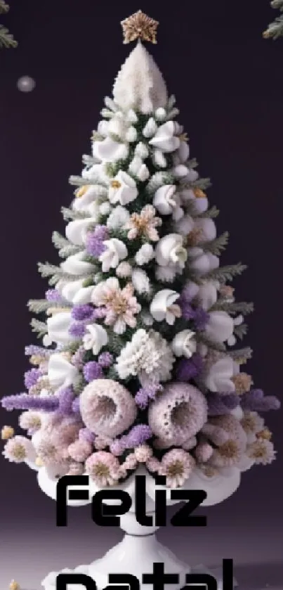 Elegant floral Christmas tree with 'Feliz Natal' text