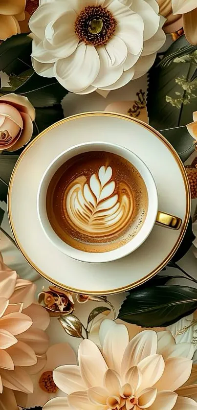 Coffee cup and flowers mobile wallpaper.
