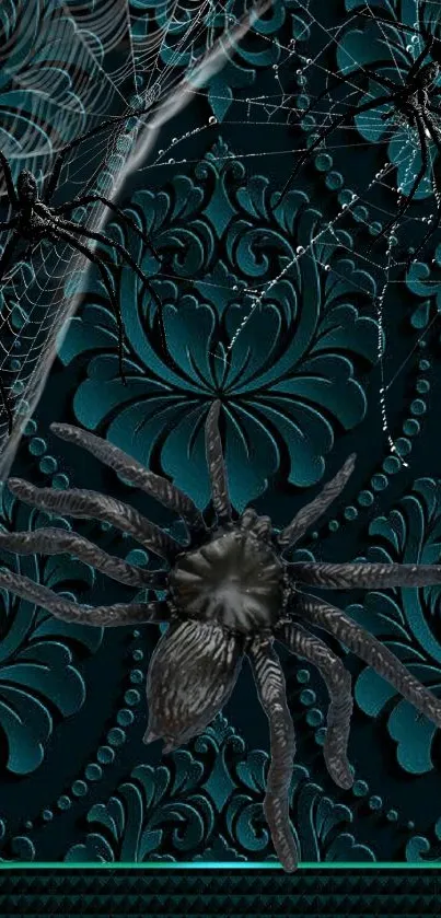 Elegant dark floral pattern mobile wallpaper in teal hues.