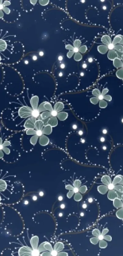 Elegant floral design on dark blue background wallpaper.