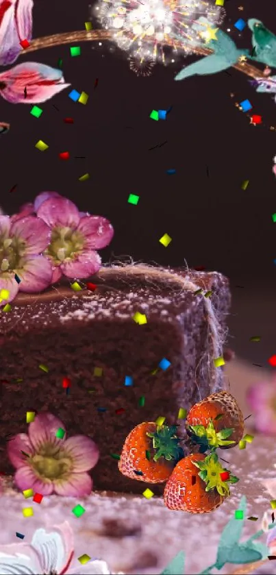 Chocolate cake with flowers mobile wallpaper.