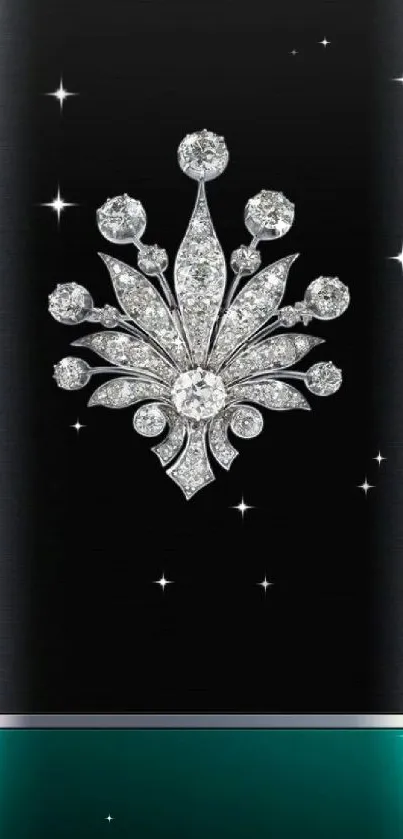 Luxurious diamond floral design on a modern black phone wallpaper.