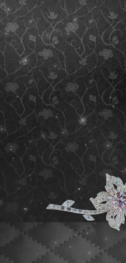 Elegant wallpaper with diamond floral design on black background.