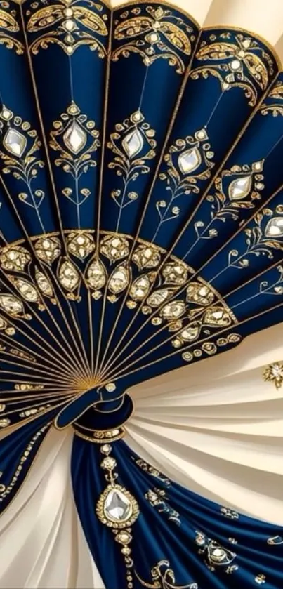 Elegant floral fan design with gold accents on mobile wallpaper.