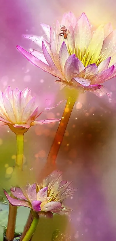 Beautiful pink lotus flowers on mobile wallpaper with a fantasy touch.