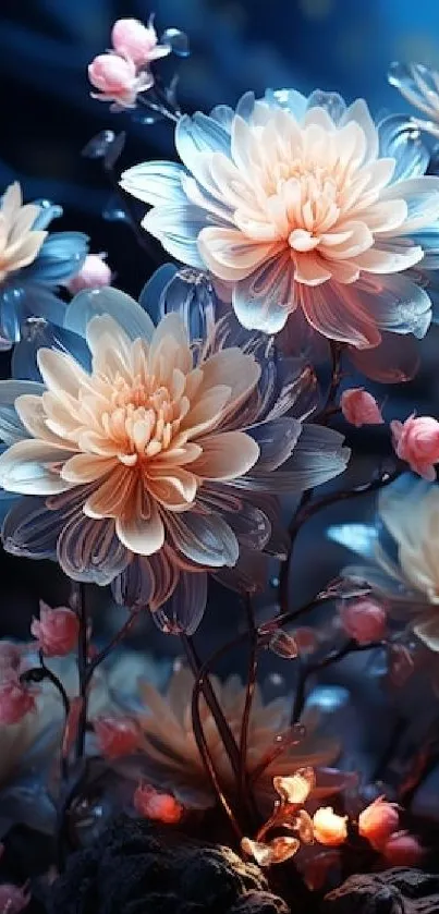 Beautiful fantasy flowers with glowing petals.