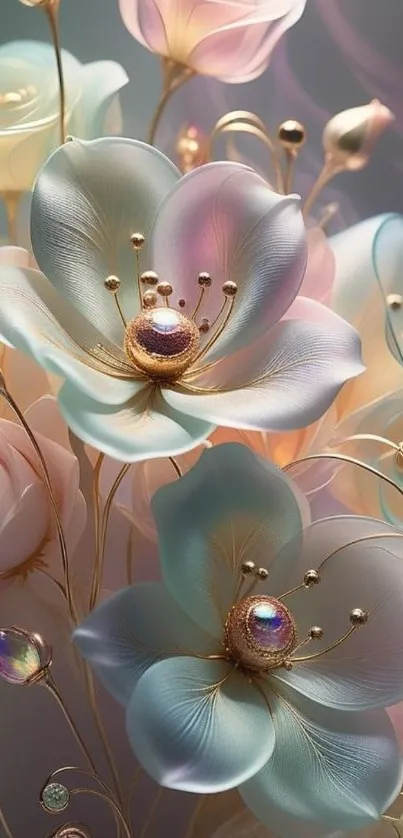 Elegant pastel floral wallpaper in soft hues.