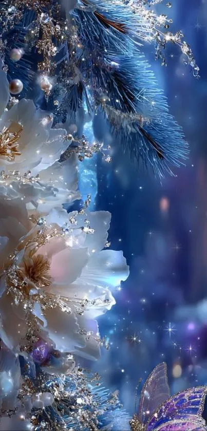 Elegant floral fantasy wallpaper with shimmering effects and soft colors.