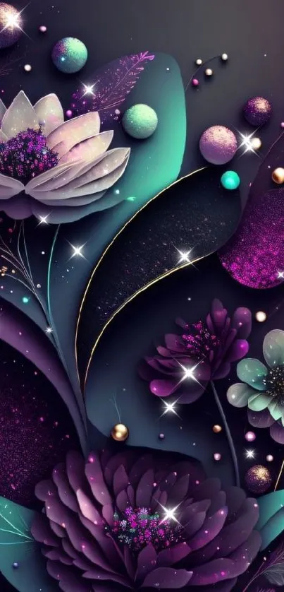 Elegant floral fantasy wallpaper with purple hues.