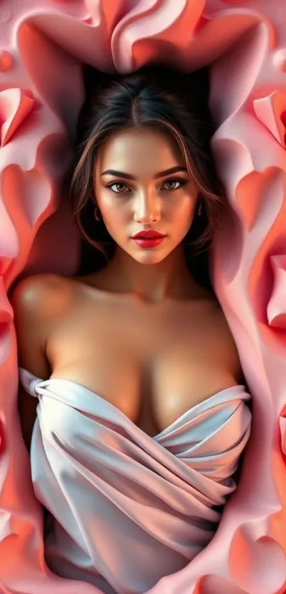 Elegant portrait surrounded by floral frame.