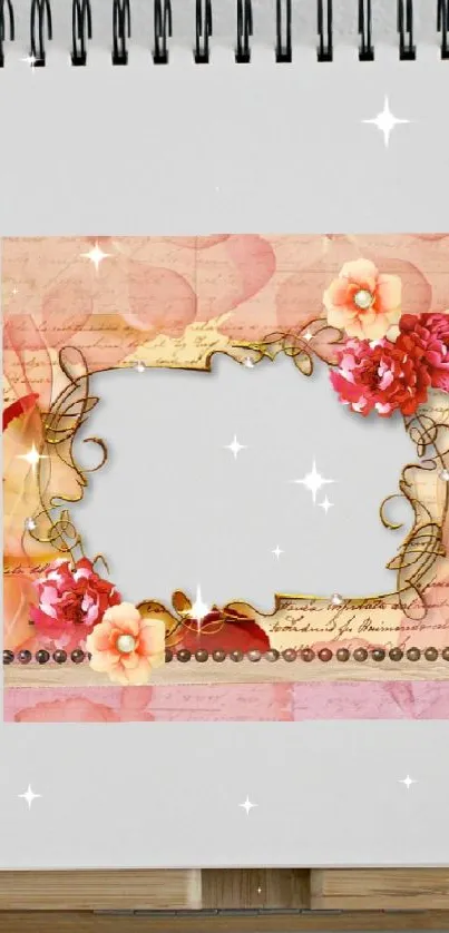 Elegant floral frame with pink hues and intricate decorations.