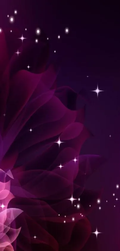 Elegant purple floral galaxy wallpaper with ethereal lighting.