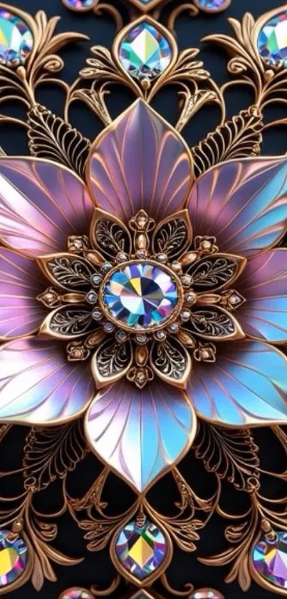 Intricate floral design with gemstones wallpaper