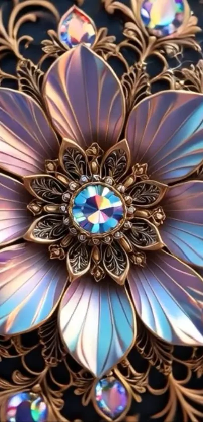 Intricate floral design with gemstone centerpiece.